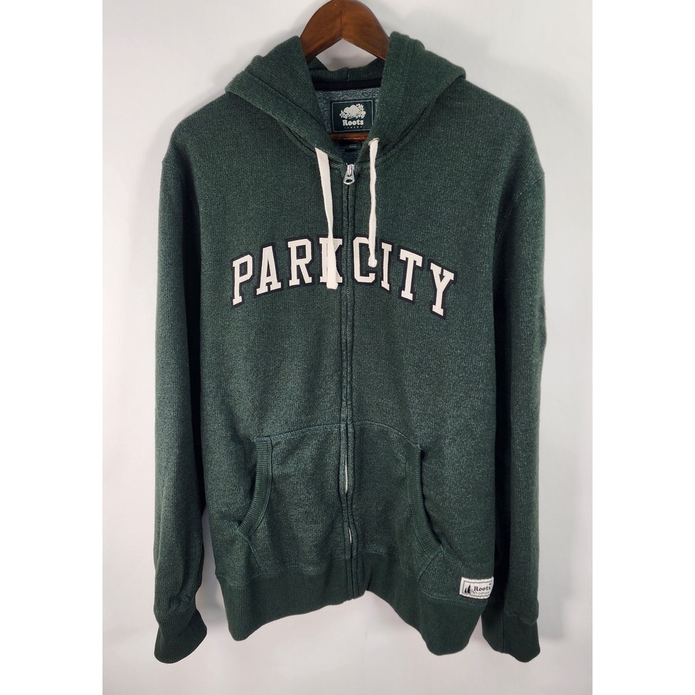 Roots Canada Park City Jacket Men's XL Full Zip Green Hoodie Fleece